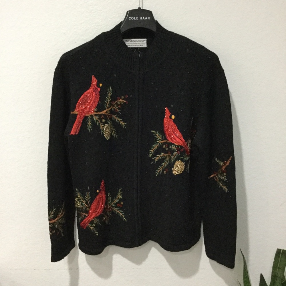 Tiara Christmas 2014 Beaded Sweater Cardinal Birds
